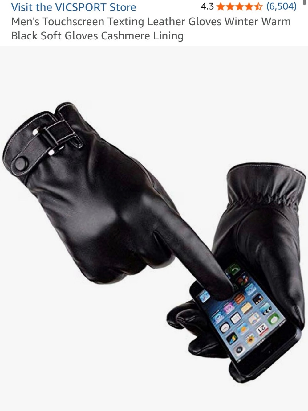 Men's Black Touchscreen Faux Leather Gloves